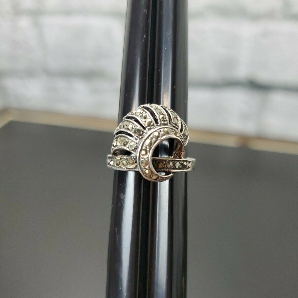 Vintage Art Nouveau Marcasite Ring Sterling Silver